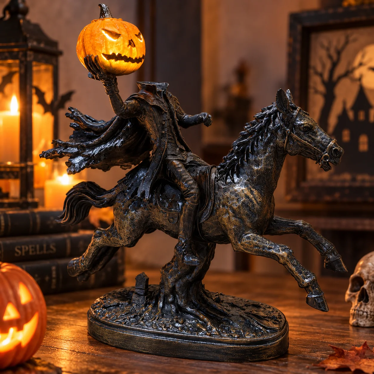 Headless Horseman Statue Halloween Spooky Figurine Horror Rider Sculpture Shelf Mantel Table Party Home Decoration Gift