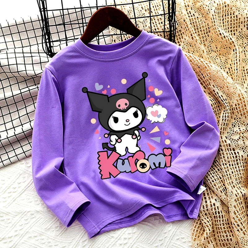 

Милая детская футболка с длинными рукавами Kuromi, хлопковые футболки Hello Kitty для девочек, милые топы с героями мультфильмов для малышей, весенне-осенние топы, детская одежда