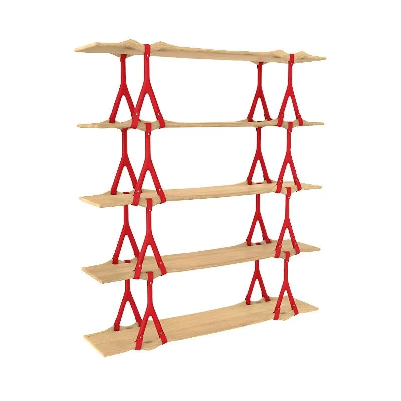 *Italian Minimalist Solid Wood Saddle Leather Fashion Design Storage Rack with Multi-layer Solid Wood Wave-shaped Decoration