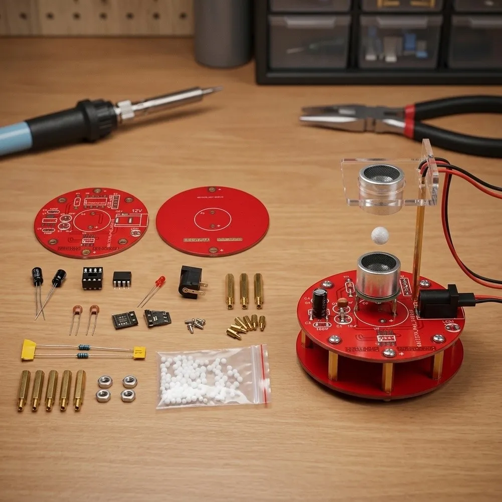 Acoustic Levitation DIY Kit 56x50mm Dual Layer PCB Physics Experiment Module With Optional 12V Power Adapter For Electronic Tool