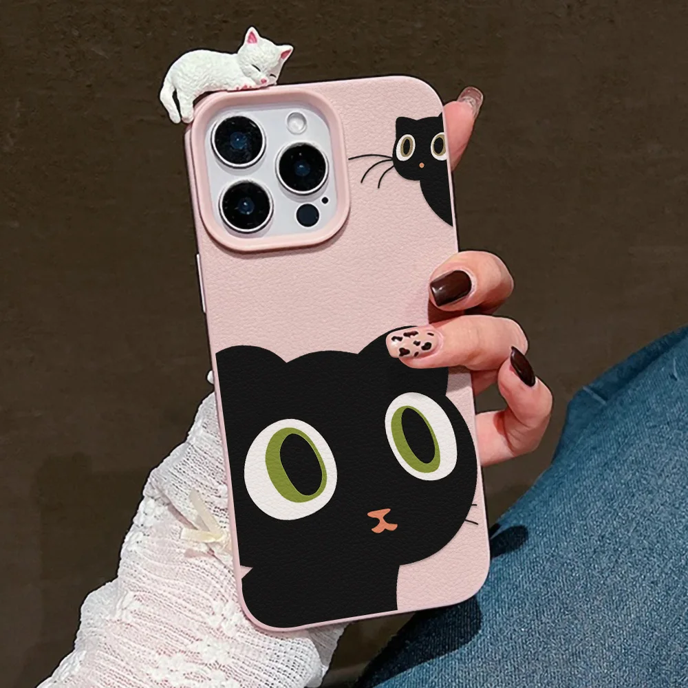 Funda de gato lindo 3D de dibujos animados para iPhone 17 Pro Max 11 16 12 13 14 15 Pro Max 17 Air 15 16 Plus Funda de cuero suave a prueba de golpes