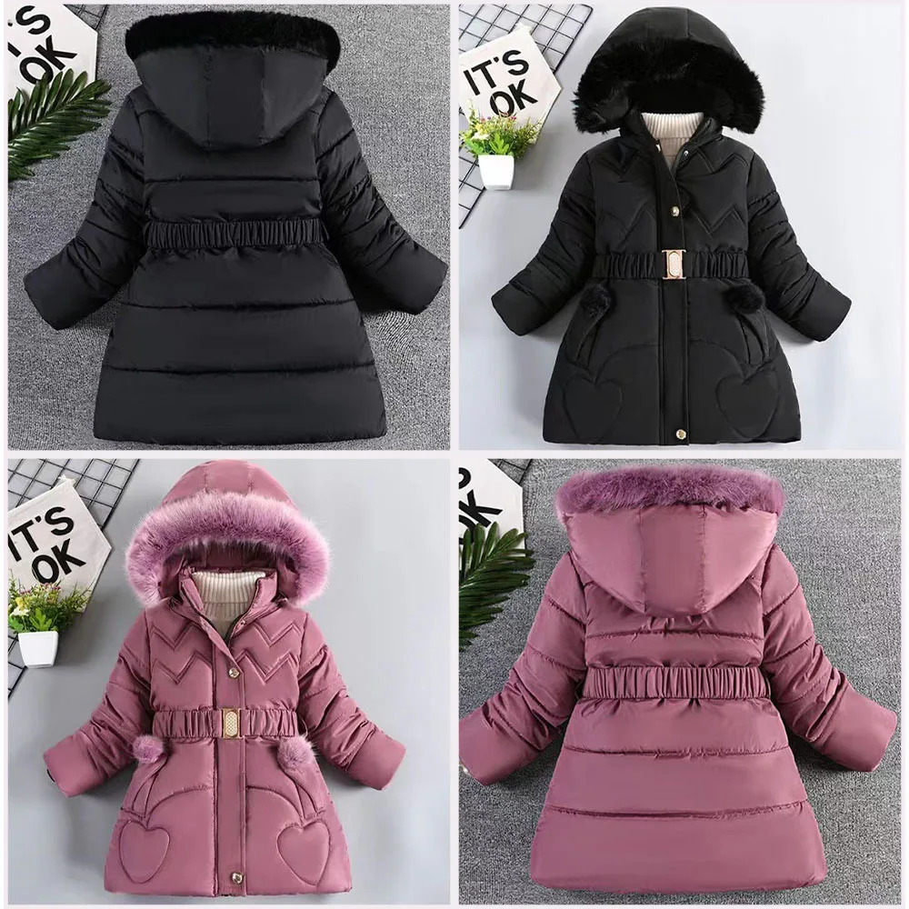 Winter Girls Princess Coat Keep Warm Thicken Kids Jacket Hooded Zipper Fur Collar Outerwear Children\'s Clothing 4 5 6 8 10 Years