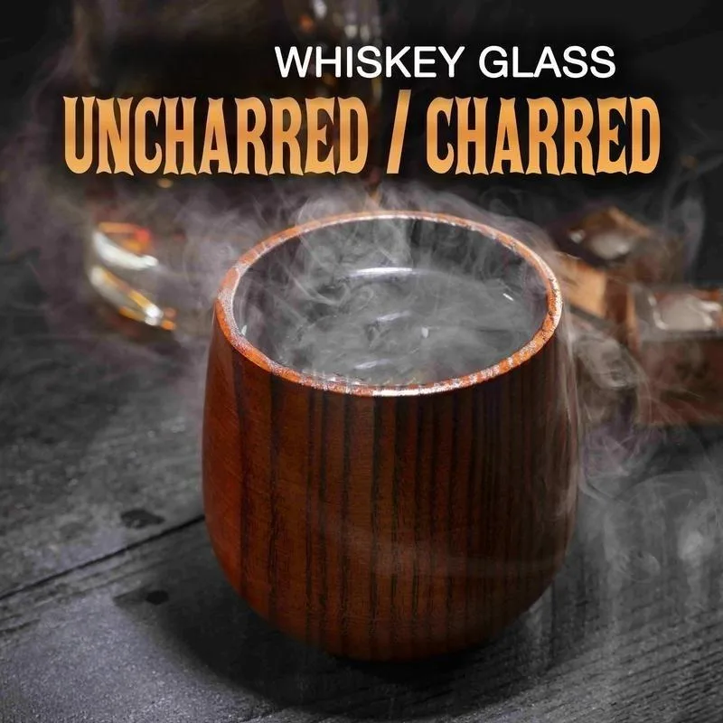 [Buy 1 Get 1 Free] 6.76 oz Wooden Whiskey & Bourbon Tumbler Glass, Charred or Uncharred Old Fashioned Drinkware, Unique Bourbon Gifts for Men, Premium Drinkware for Whiskey Lovers, Elegant Wooden Glassware for Home Bar, Perfect Gift for Special Occasions