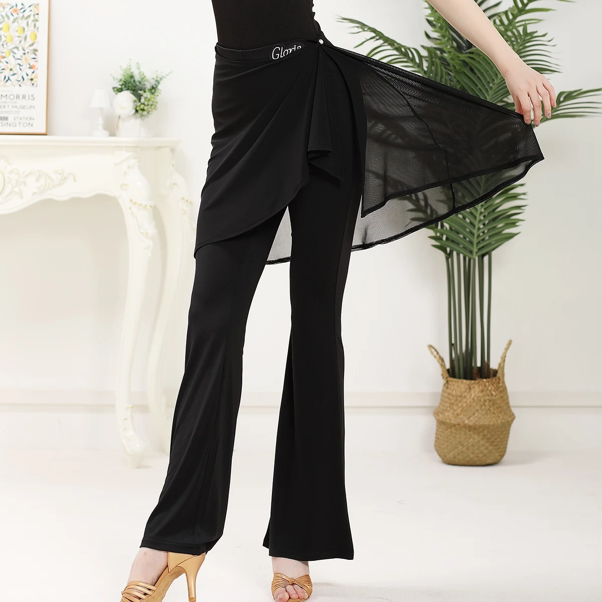 

Брюки для латинских танцев 2026 для женщин, брюки с сетчатой лентой, чача, румба, танго, взрослая женская одежда для латинских выступлений, сценическая одежда XH3045