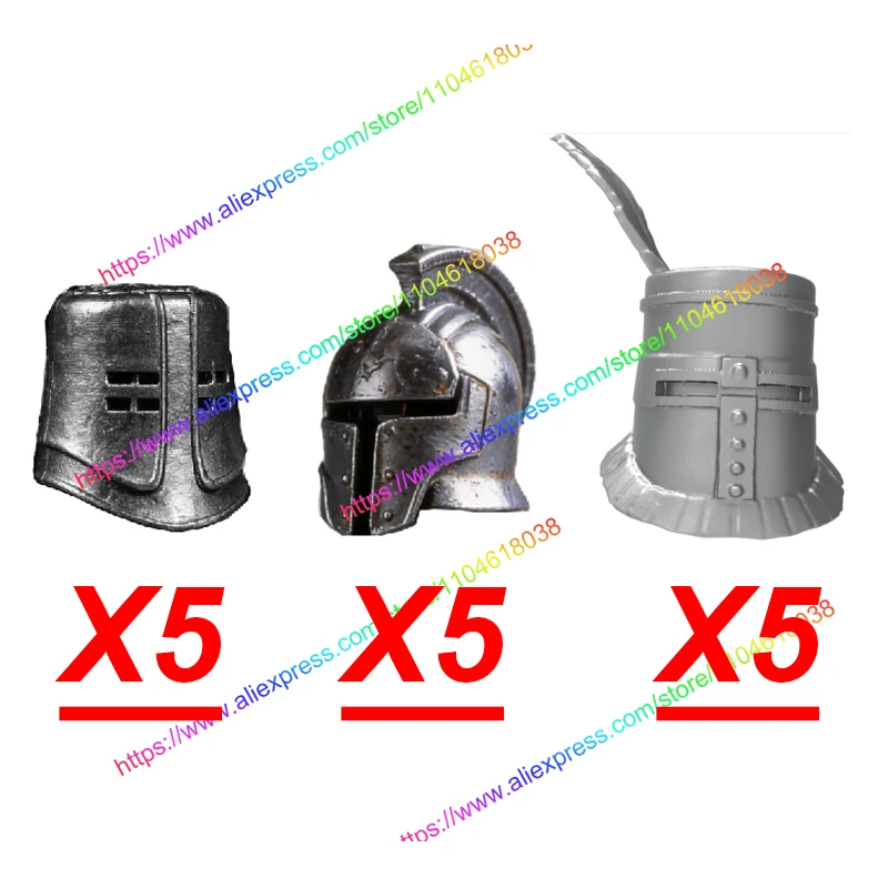 MOC Figuren Körperteile Bausteine Mittelalterliche Ritter Helm Bart Empire Hut Umhang Axt Hammer Sichel Mini-Bausteine Spielzeug Geschenke