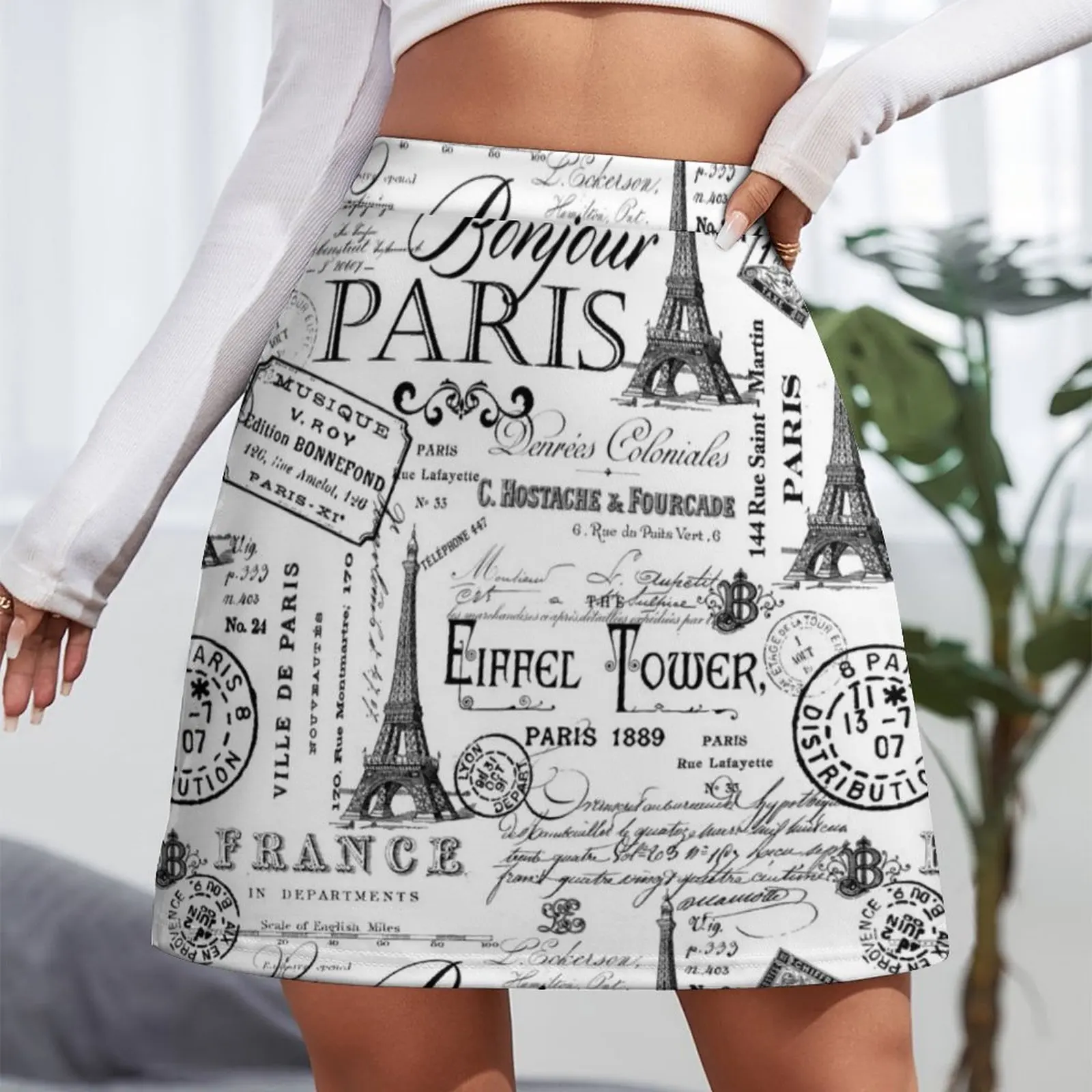 Vintage Paris Black And White Nostalgic Pattern Mini Skirt Short skirts summer clothes