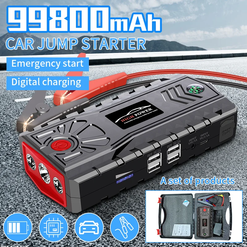 

Car Jump Starter 99800mAh Power Bank 12V Portable Car Battery Booster Charger Air Pump Tyre Inflator Compressor Starting Device