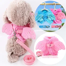 Cute Angel Wings Dog Harness Breathable Mesh Leash Set for Small Dogs Puppy Chest Collar Spring Summer Dog Walking Pet Supplies