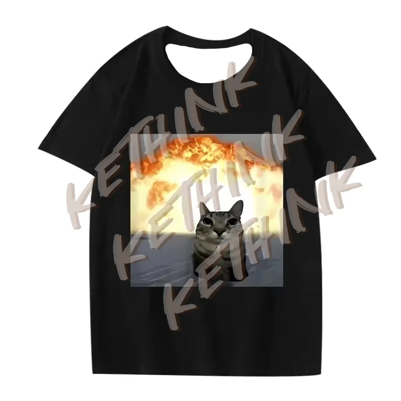 

Whimsical Cat Explosion Graphic T Shirt Men Women Funny Hot Sale Short Sleeve Summer Print Unisex Tops