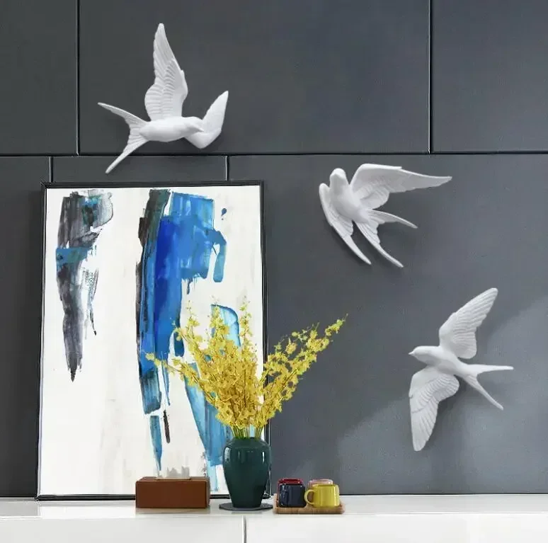 Nordic Resin Swallow Birds Wall Sticker Decoration Home Livingroom Porch Wall Mural Ornaments Store Lobby Wall Hanging Crafts