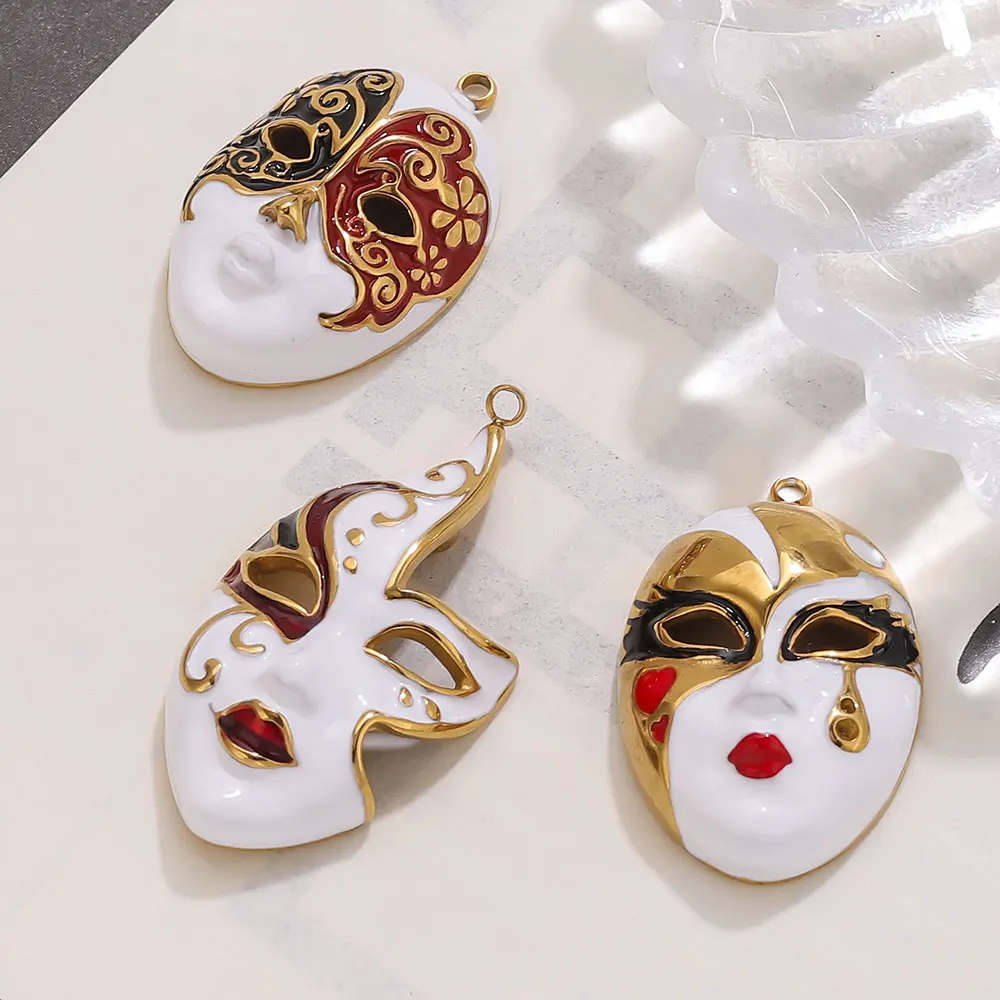 1PCS Mask Water Drop Evil Eye Stainless Steel Charms Enamel Pendant Accessories DIY Women's Jewelry Necklace Making Connectors image 4