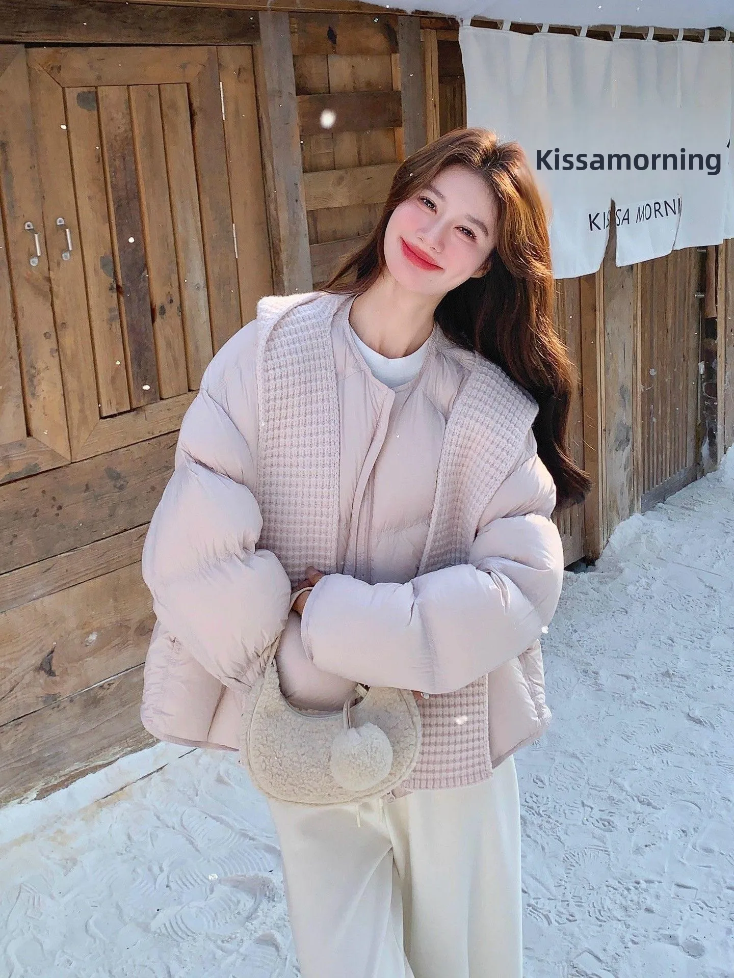 Staccabile lavorato a maglia con cappuccio rosa invernale da donna New Sle Cloud Puff caldo cotone Jaet Cappotto di cotone Capispalla Thiened Long Sl...