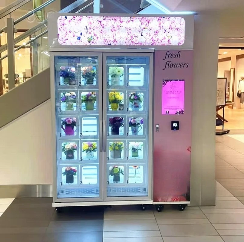 آلة بيع الزهور الطازجة ذات الخزانة الأوتوماتيكية بالكامل الذكية مع نظام تبريد لباقات الورد في مركز التسوق