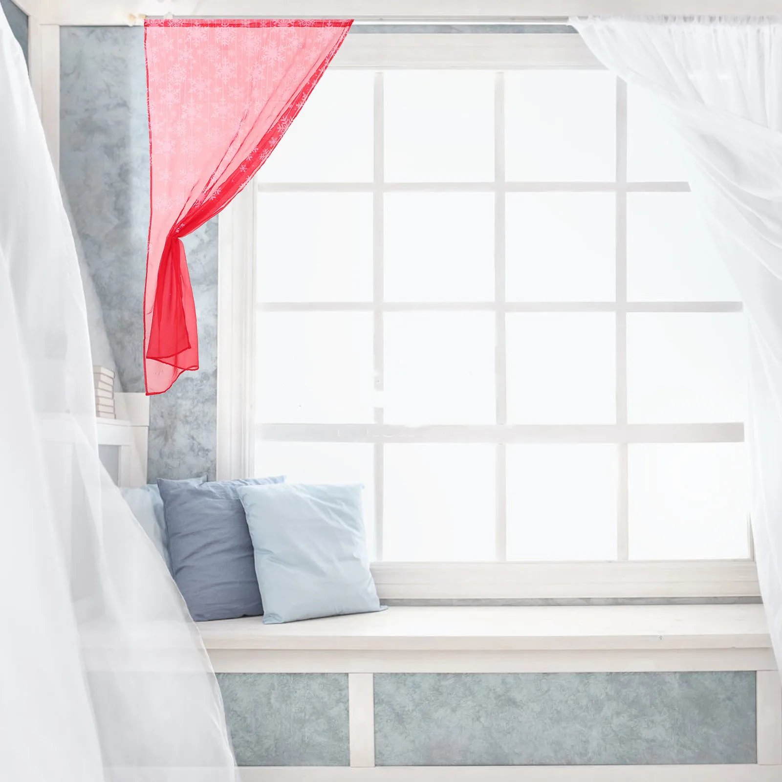 

Red Sheer Christmas Snowflake Curtains Holiday Home Decor Light Polyester Window Decoration Xmas Party Backdrop Red