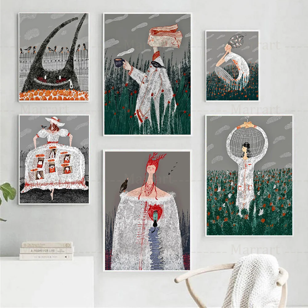 

Abstract Character Emotion Illustration Wall Art Canvas Painting Think Too Much Cartoon Poster And Print Ins Picture Home Decor