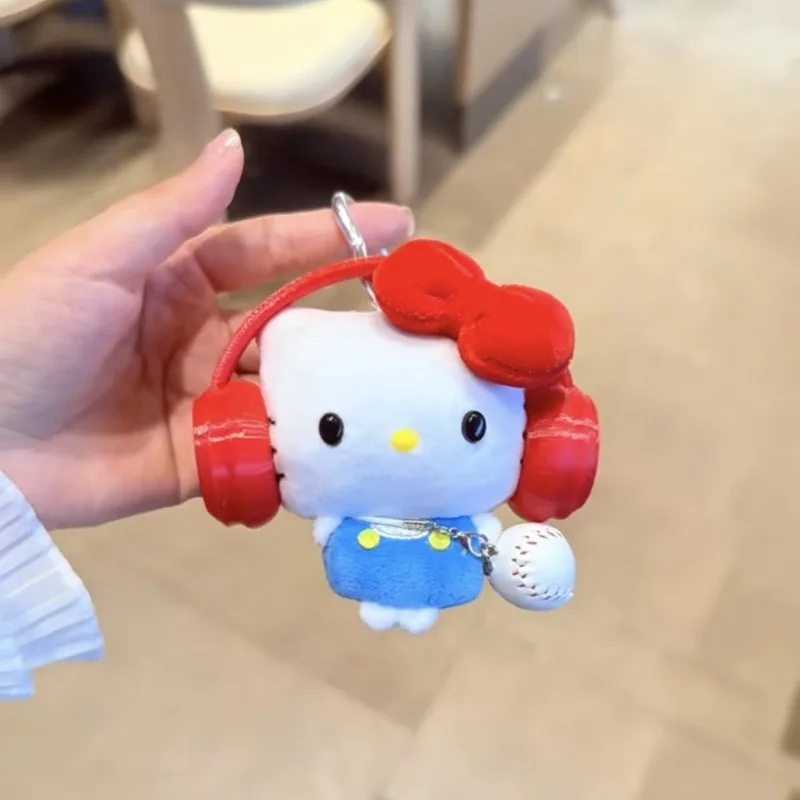 Cute Headphone Skateboard Mini Version Black Leather Hello Kitt Cat Bag Small Pendant Accessory Plush Bag Hanging Ornament view 2