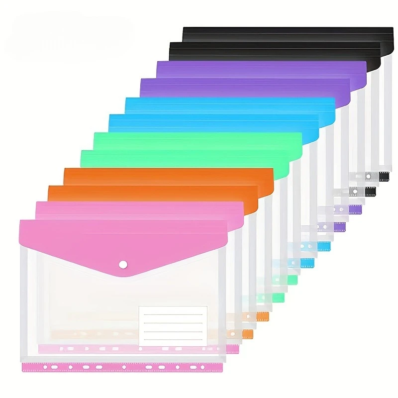 12/6pcs A4 Expanding File Folders with Push-Button 11-Ring Binder Pockets-Binder Organizers for School,Office,Home Organization