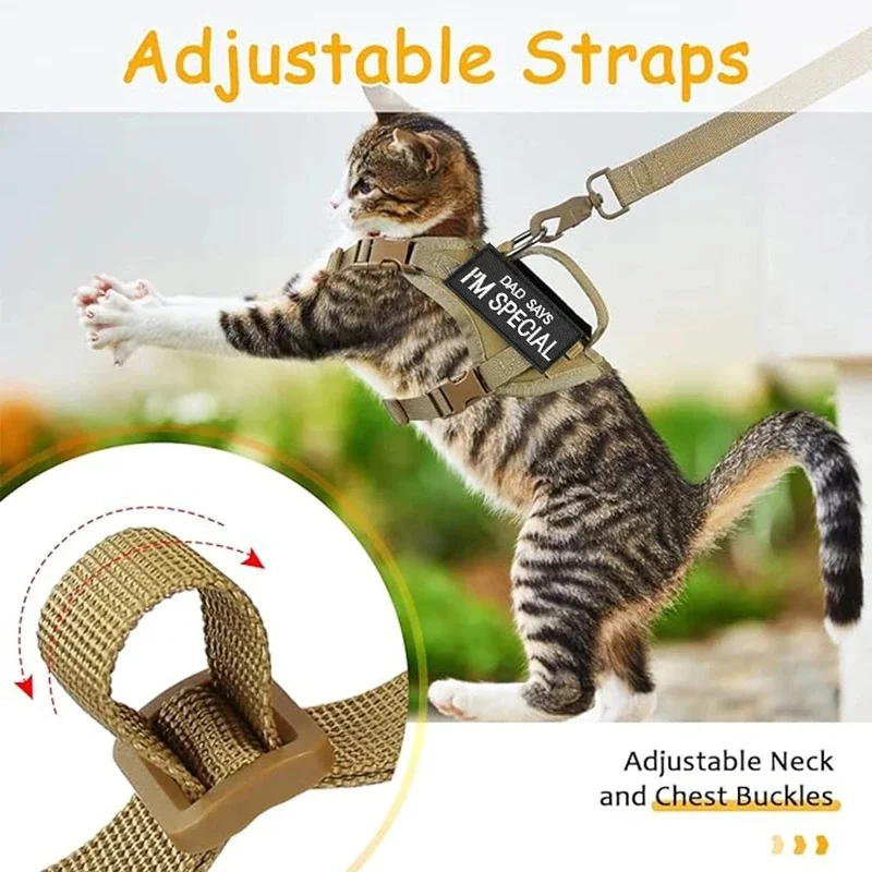Tactical Cat Harness and Leash Set Adjustable Escape Proof Pet Vest for Small Dogs Cats Walking