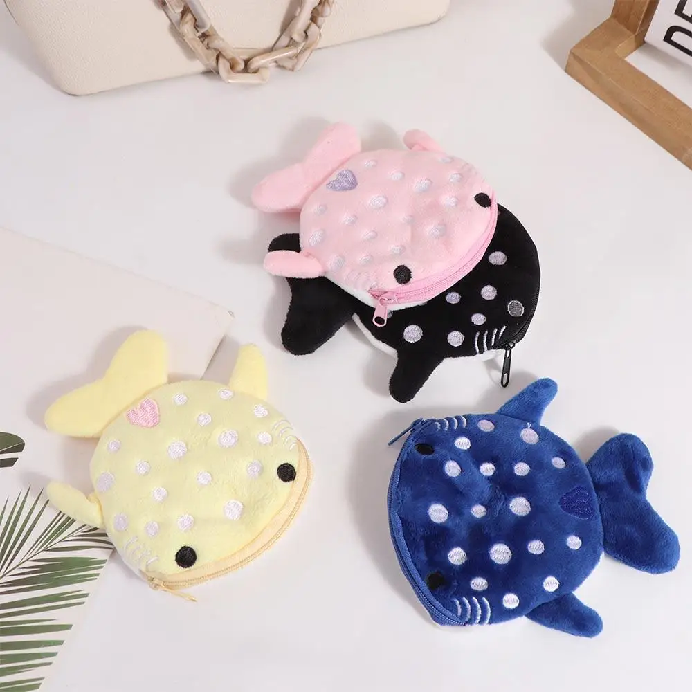 Fashion Cute Blue Shark Mini Whales Coin Purse Plush Zipper Coin Wallet Creative Women's Small Bag Key Earphone Pouch Kid Gifts