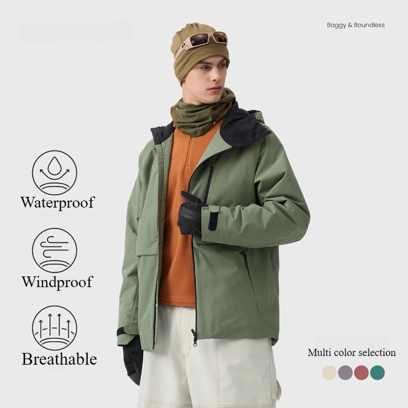 

New Winter Windproof Solid Men Skiing Jackets Waterproof Outdoor Women Warm Snowboarding Coats Hooded Zipper Sports 2025 Ski Top