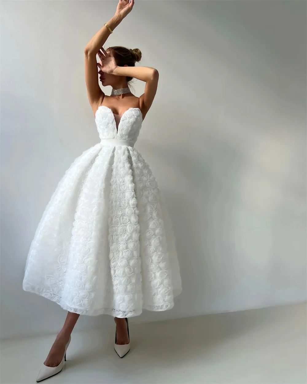 

New Arrival Wedding Dress 2026 3D Rose Floral Lace Spaghetti Strap Ankle-Length Princess Bridal Party Gowns Vestidos De Noiva