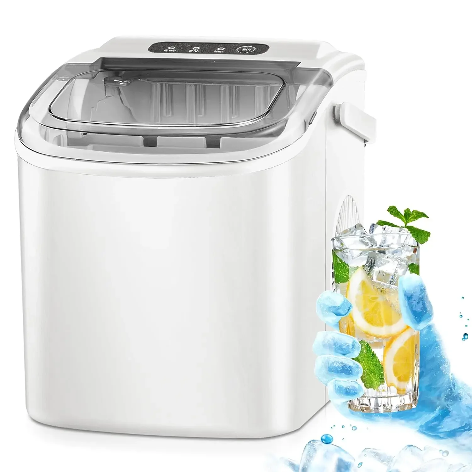 

Ice Maker Countertop, Efficient Easy Carry Ice Machine, Self-Cleaning Ice Maker with Scoop & Basket, 9pcs/ 8mins 26.6Lbs Per