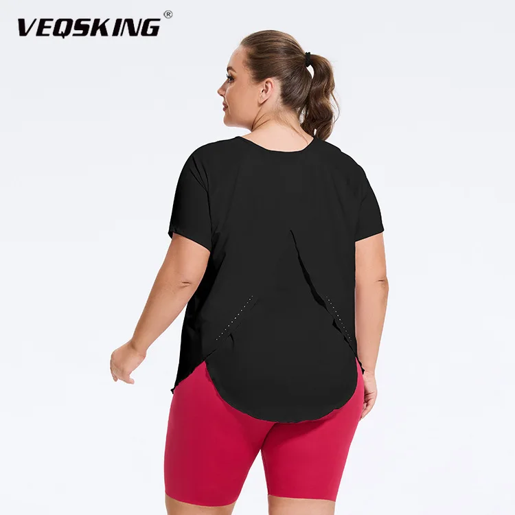 

Large Yoga Cover Shirt for Women, Summer Breathable Short Sleeved T-shirt, Back Panel Split Design, Quick Drying Sports Top
