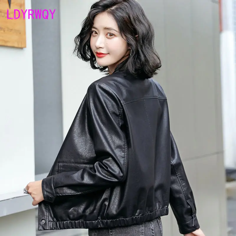 Standing Collar Leather Coat Women\'s 2023 Autumn New Korean Version Small Motorcycle Leather Jacket Women