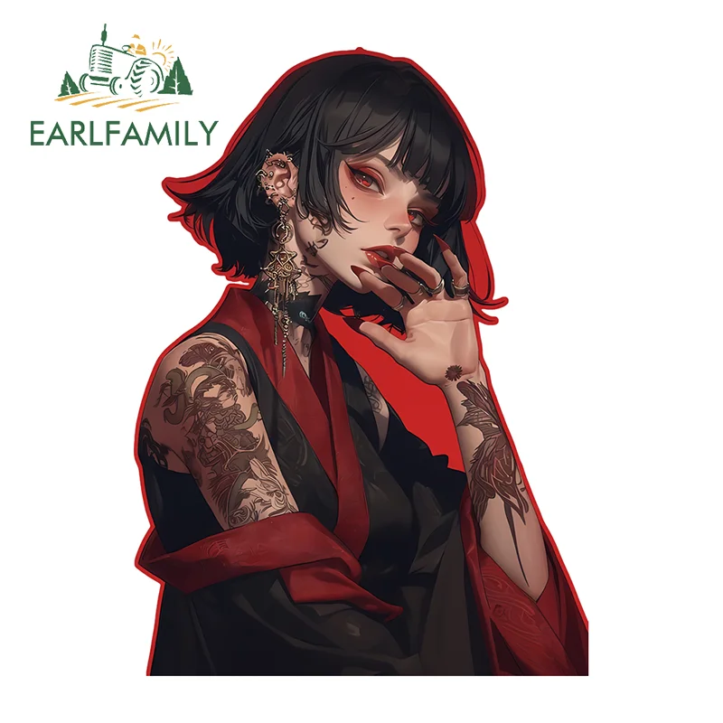 EARLFAMILY Cool Tattoo Girl Graffiti Car Sticker Accessories Nice Fuel Tank Cap Trunk Decal Practical Camper ATV Custom Printing