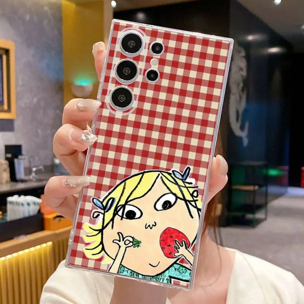 Casing Ponsel Anime Charlie Dan Lola untuk SamsungS25,24,21,22,23,30,Ultra,20,Plus,Fe,Lite,Note,10,9,5G Sampul Transparan