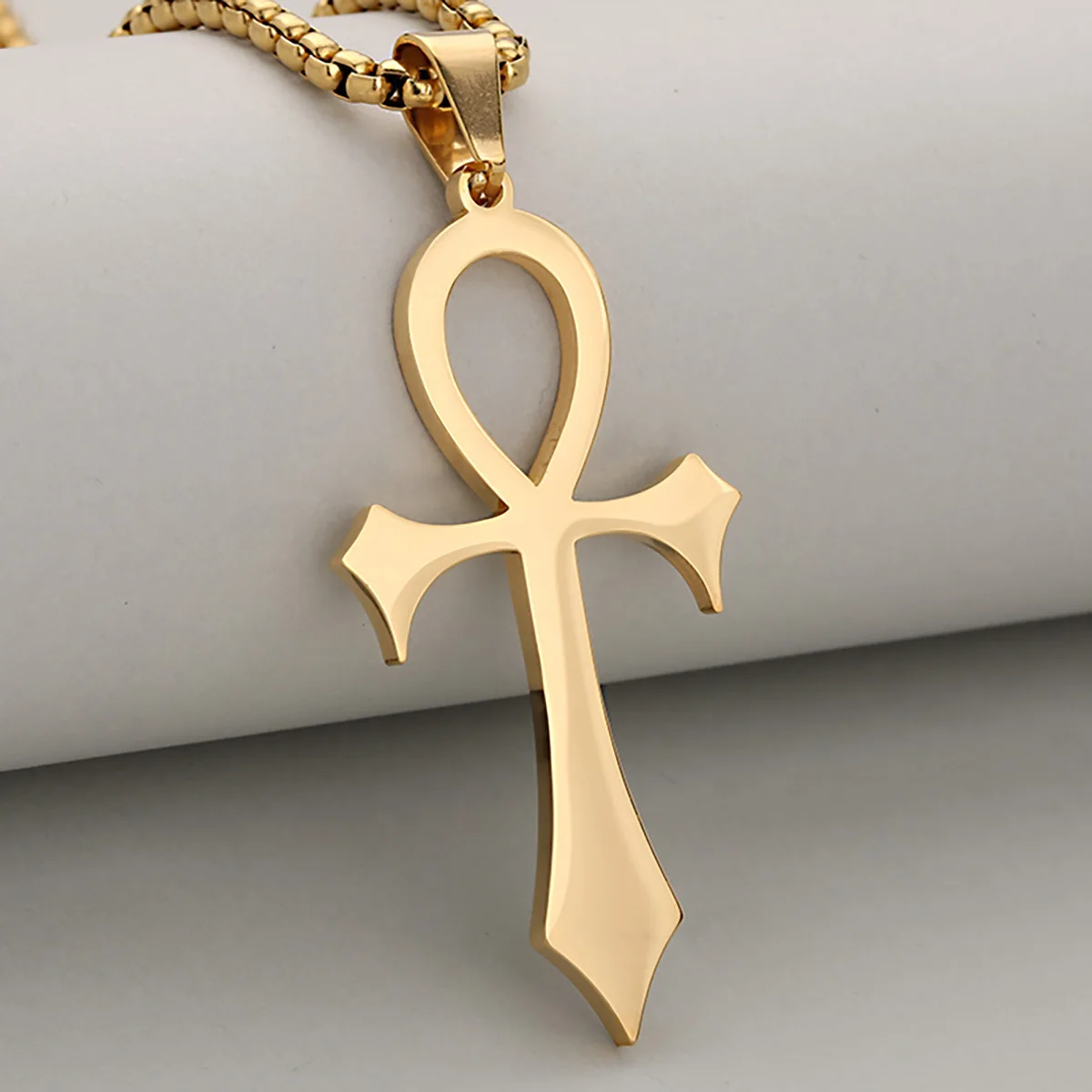 Faith Blessing Light Luxury Stainless Steel Egyptian Mysterious Smooth Cross Pendant Necklace For Men And Women, Wear with Aura