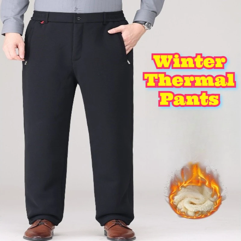 الشتاء السراويل الحرارية الرجال الوزن الثقيل صوف مبطن السراويل الطقس البارد سهلة على قبالة الدافئة في الهواء الطلق المسنين كبار الأب الراحة