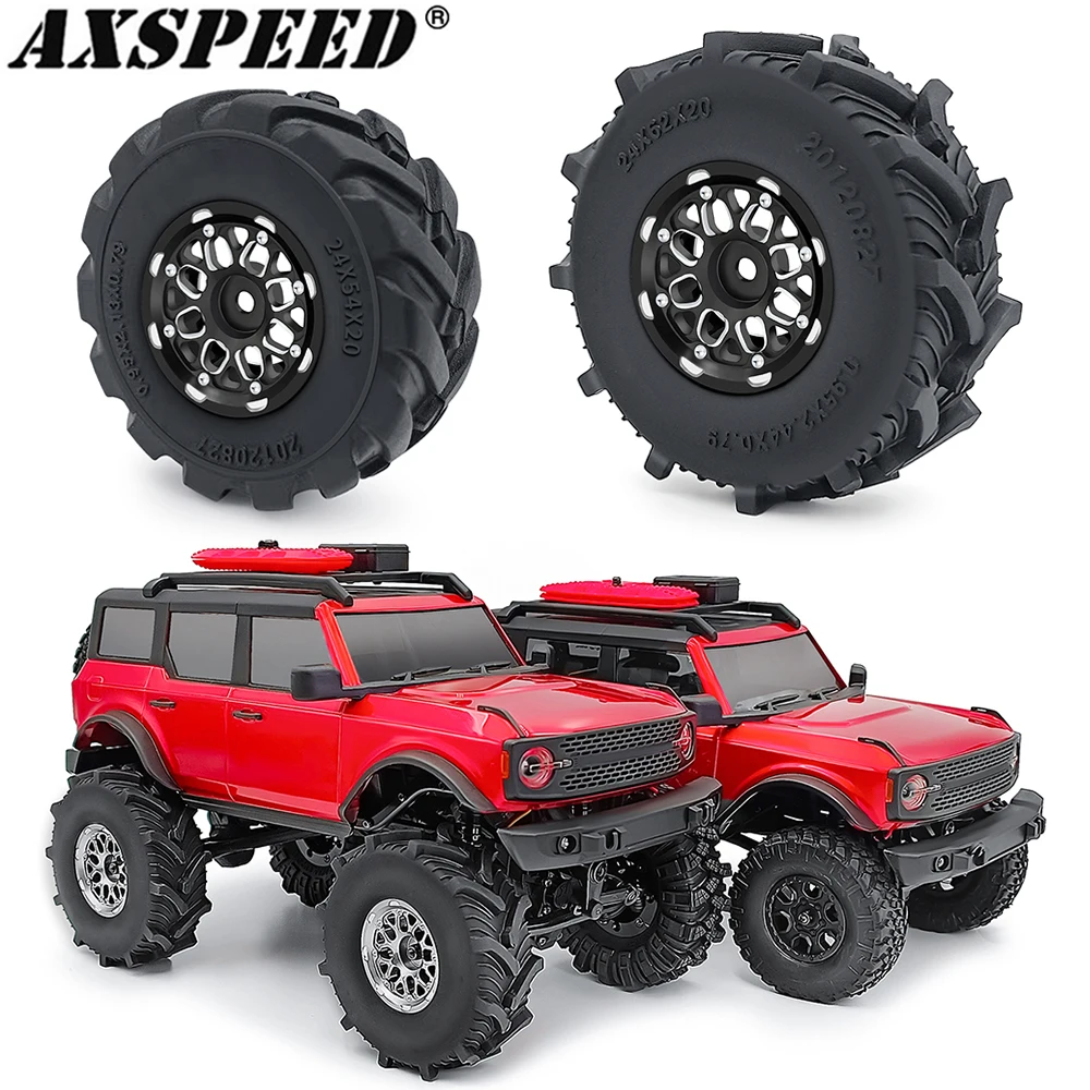 

AXSPEED 4PCS 1.0" Mud Terrain Wheels Tires Hubs Kit for 1/18 TRX4M Bronco Defender, 1/24 Axial SCX24 Upgrade Parts