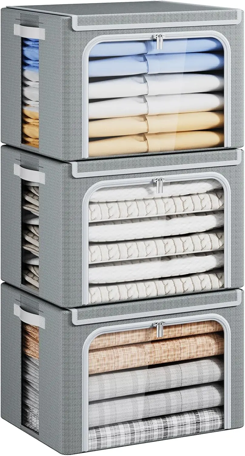 

Складные контейнеры для хранения одежды с крышкой, 40 л, штабелируемый органайзер, прозрачное окно и ручки из полиуретана