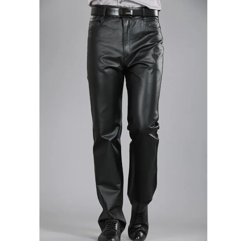 

Male Leather Pants, Plus Size, Men's Straight Pants ,Men Sheepskin Pants, Zipper Fly Regular Full Length Pants 7XL