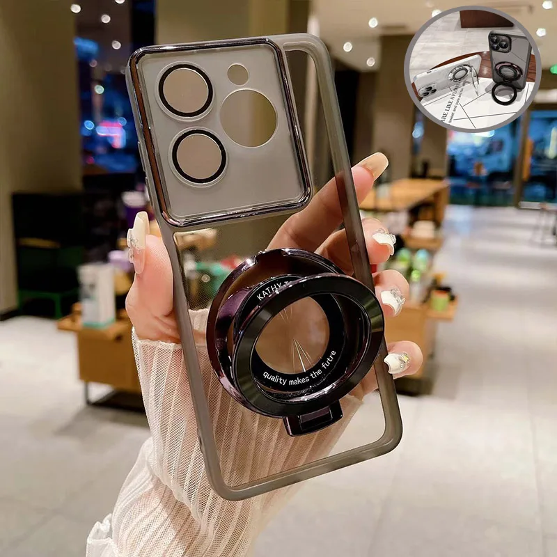 Magnetic Ring Bracket Holder Phone Case on for Funda Tecno Spark 20 20C 10C 8C 10 Pro Plus GO 2024 2023 2022 Transparent Cover