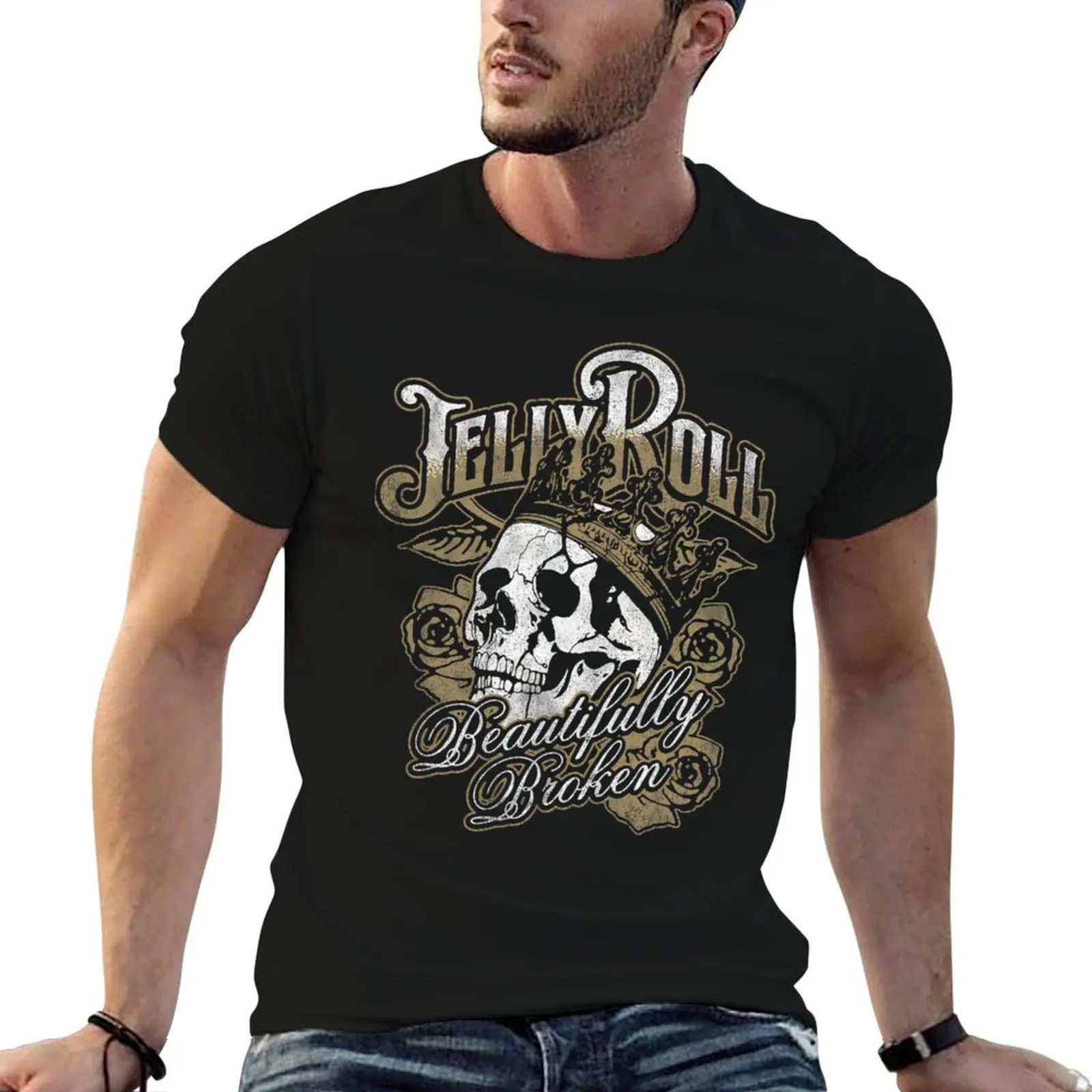 Camiseta Jelly Roll Beautifully Broken For Tour 2024, camiseta de algodón para hombre, camiseta 100% para hombre, regalo para fanáticos de Jelly Roll