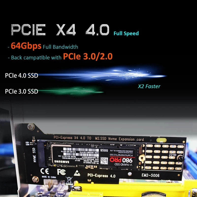 Pcie 4.0 x4アダプター,フルスピード,pcie 4.0 3.0 x4,22110, 2280, 2260