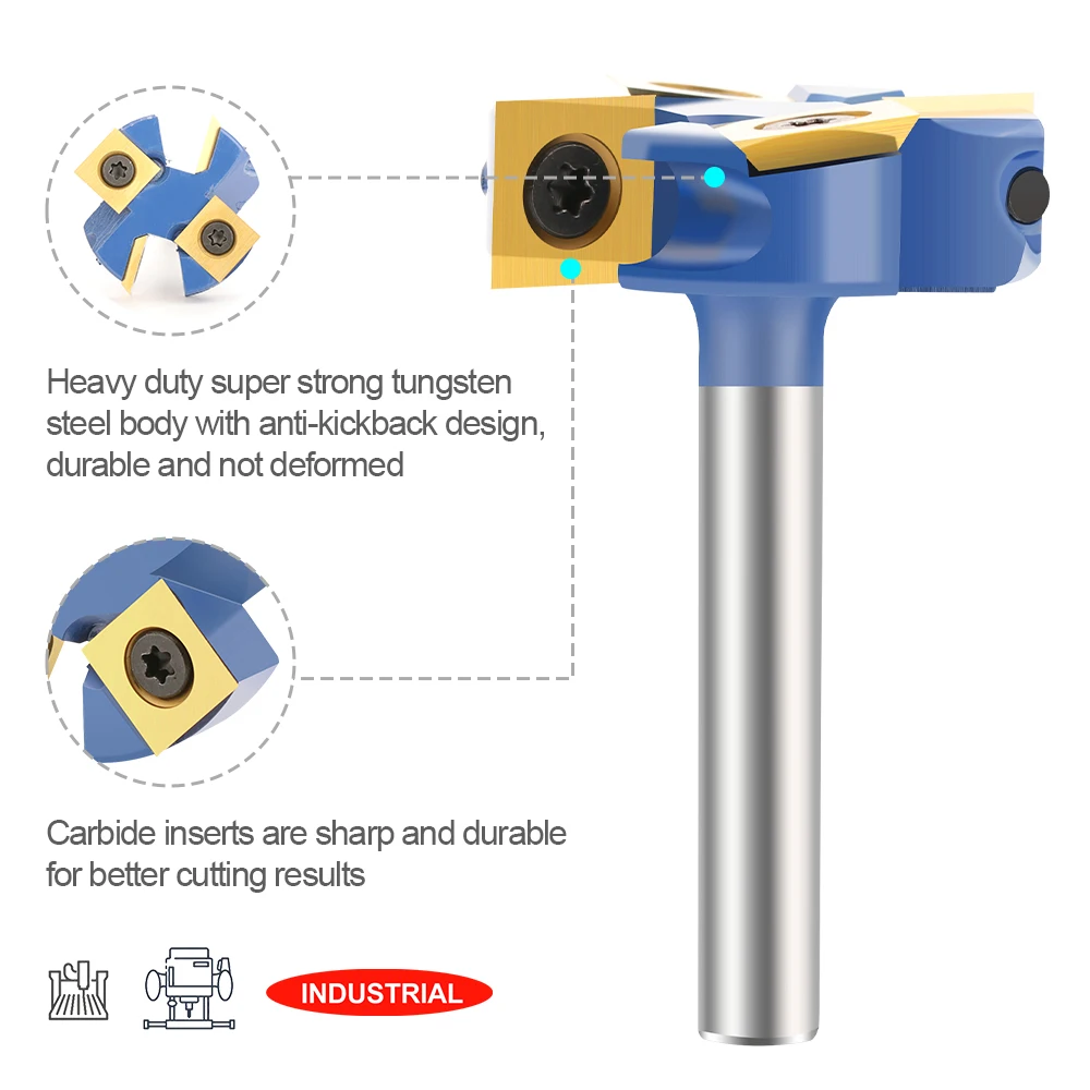 XCAN 8mm Shank CNC Spoilboard Surfacing Route Bit Carbide Insert Wood Slab Flattening Planer Bit Woodworking Milling Cutter