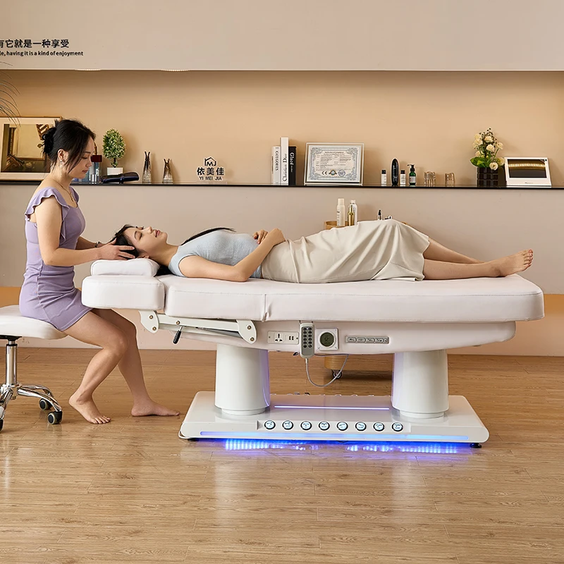 New Design Comfortable Massage Bed White Gold Beauty Salon Electric Cosmetic Facial Spa Lash Massage Bed