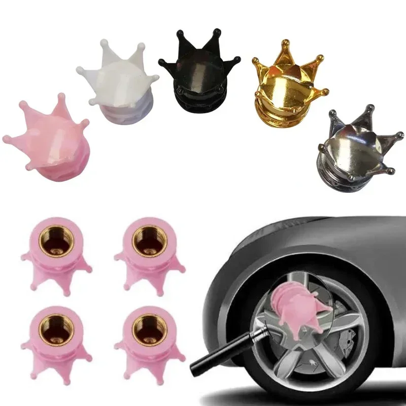 NEW 4 Pcs Crown Motorcycle Tyre Valve Dust Covers Tire Valve Cap Car Wheel Air Valve Dustproof Caps Crown Decor Auto Accessories