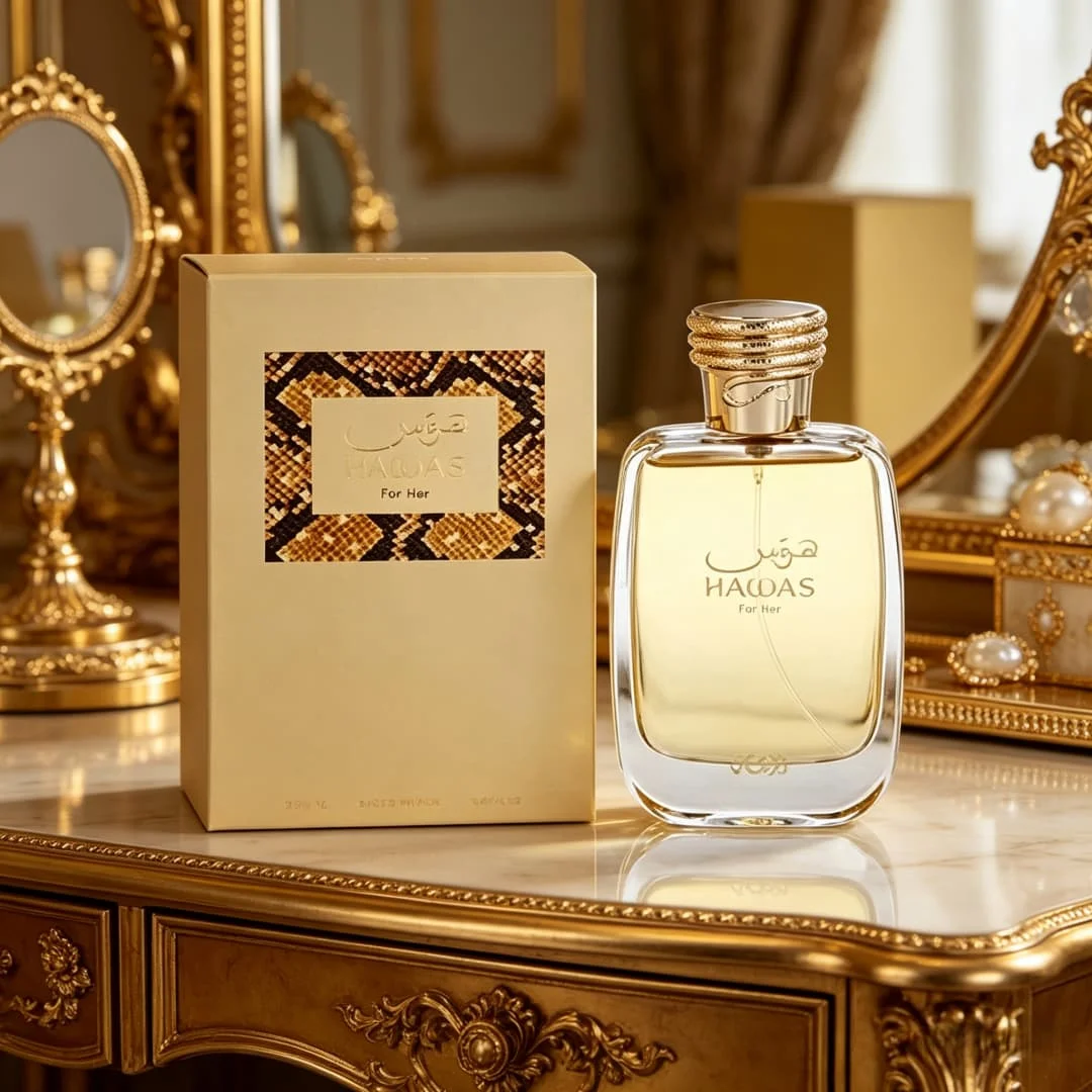 

Rasasi Hawas For Her EDP | Коробка с принтом под змеиную кожу, элегантные цветочные-восточные ноты, изысканная женственная атмосфера.