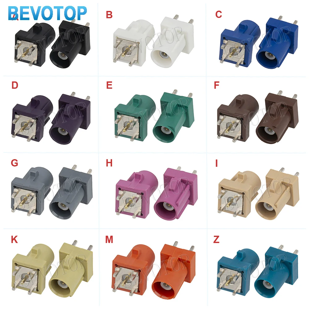 2Pcs/Lot Fakra Male Plug A/B/C/D/E/F/G/H/I/K/M/L/Z RF Coaxial Connectors Straight PCB Mount NEW Wholesale BEVOTOP