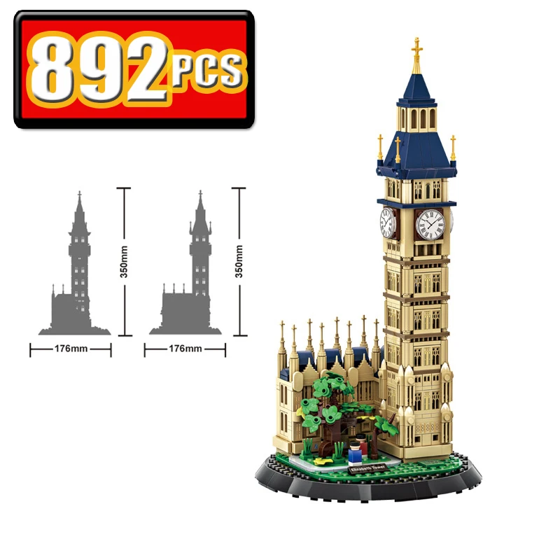 

892 PCS Big Ben London Landmark Tower Model Kit - Educational Building Blocks MOC Toy for Assembling Famous Street Scene from UK
