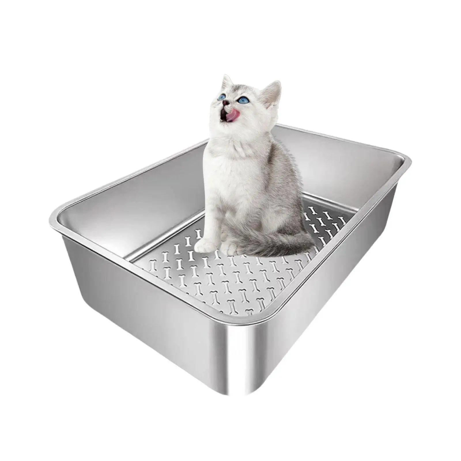 

Cat Litter Box Stainless Steel Litter Tray for Indoor Cats Rabbits