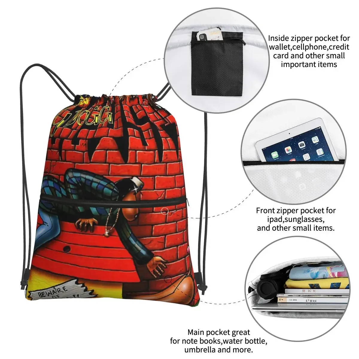 Snoop Dogg Doggystyle Portable Backpacks Drawstring Bag Fashion Drawstring Bundle Pocket Shoes Bags For School Students