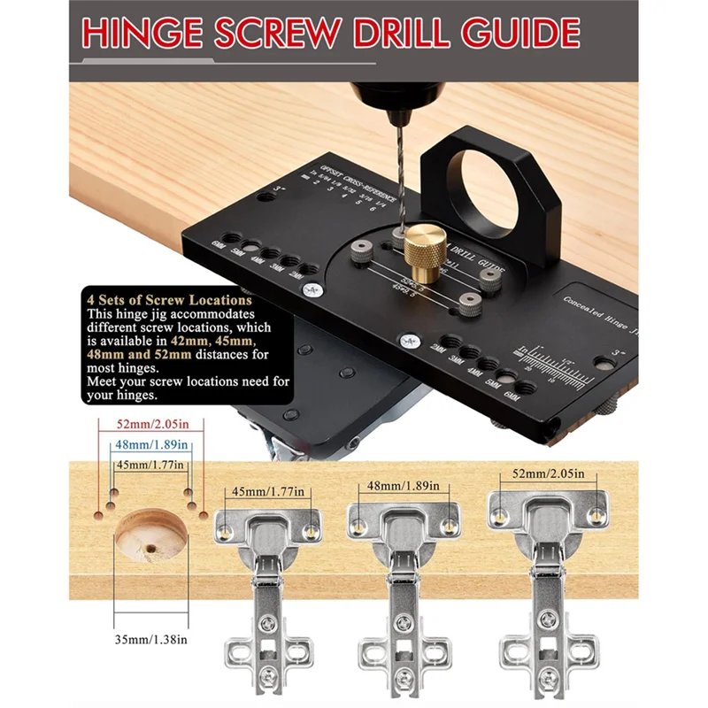 Plantilla de perforación de agujeros de bisagra ABLK, herramienta de bisagra de gabinete oculta de 35Mm para instalación de puertas de carpintería