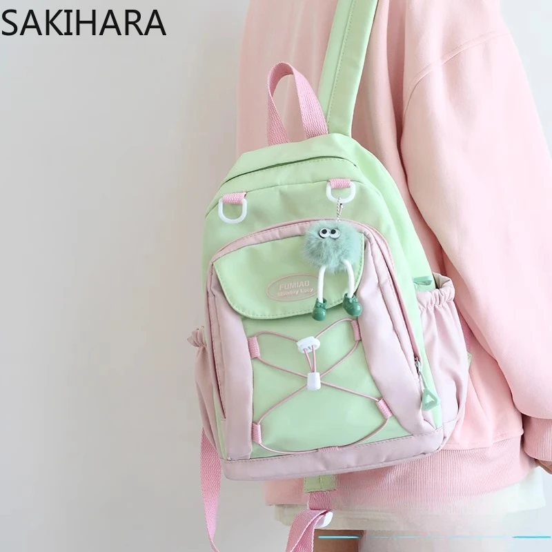 Schoudertassen Voor Studenten Japanse All Match Kawaii Mochila Voor Studenten Trekkoord Contrast Kleur Bolsas Para Mujeres