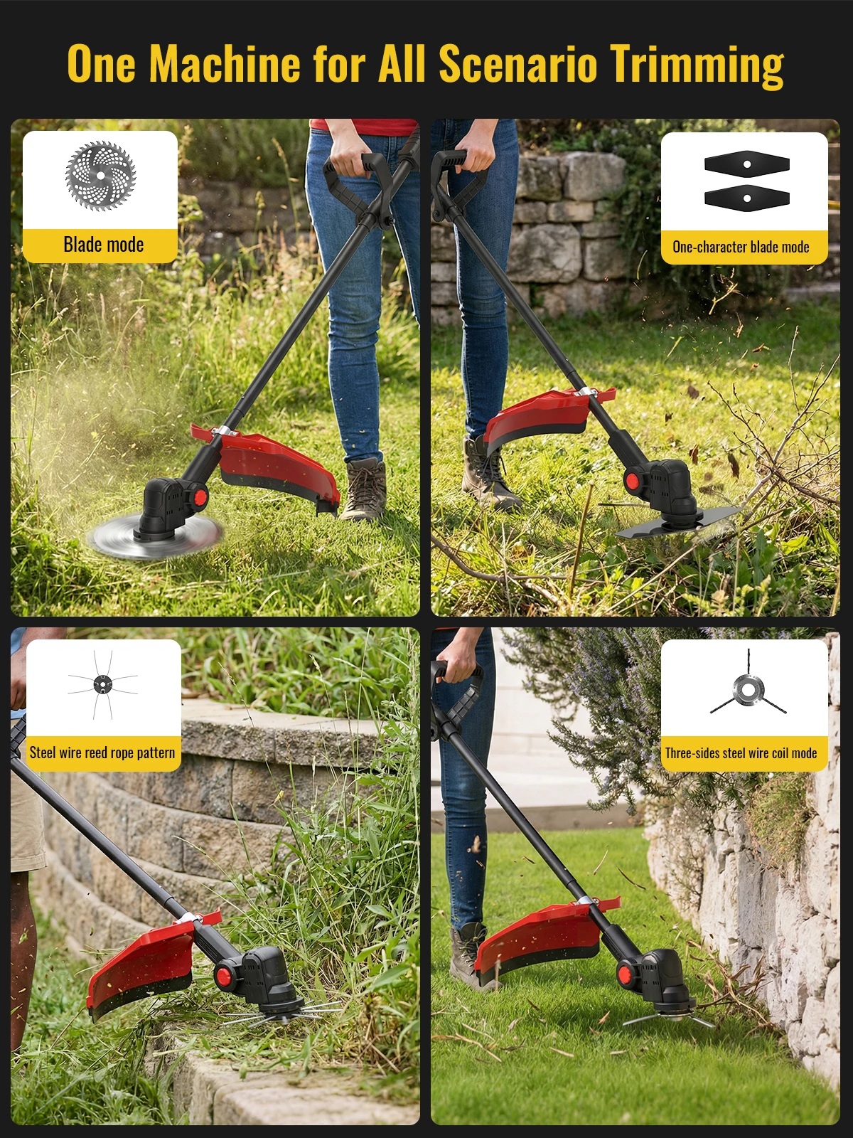 CONENTOOL 10 Zoll Bürstenloser Elektrischer Rasentrimmer Kabelloser Rasenmäher mit Rad 2x4000mAh Akku für Makita 18V Akku