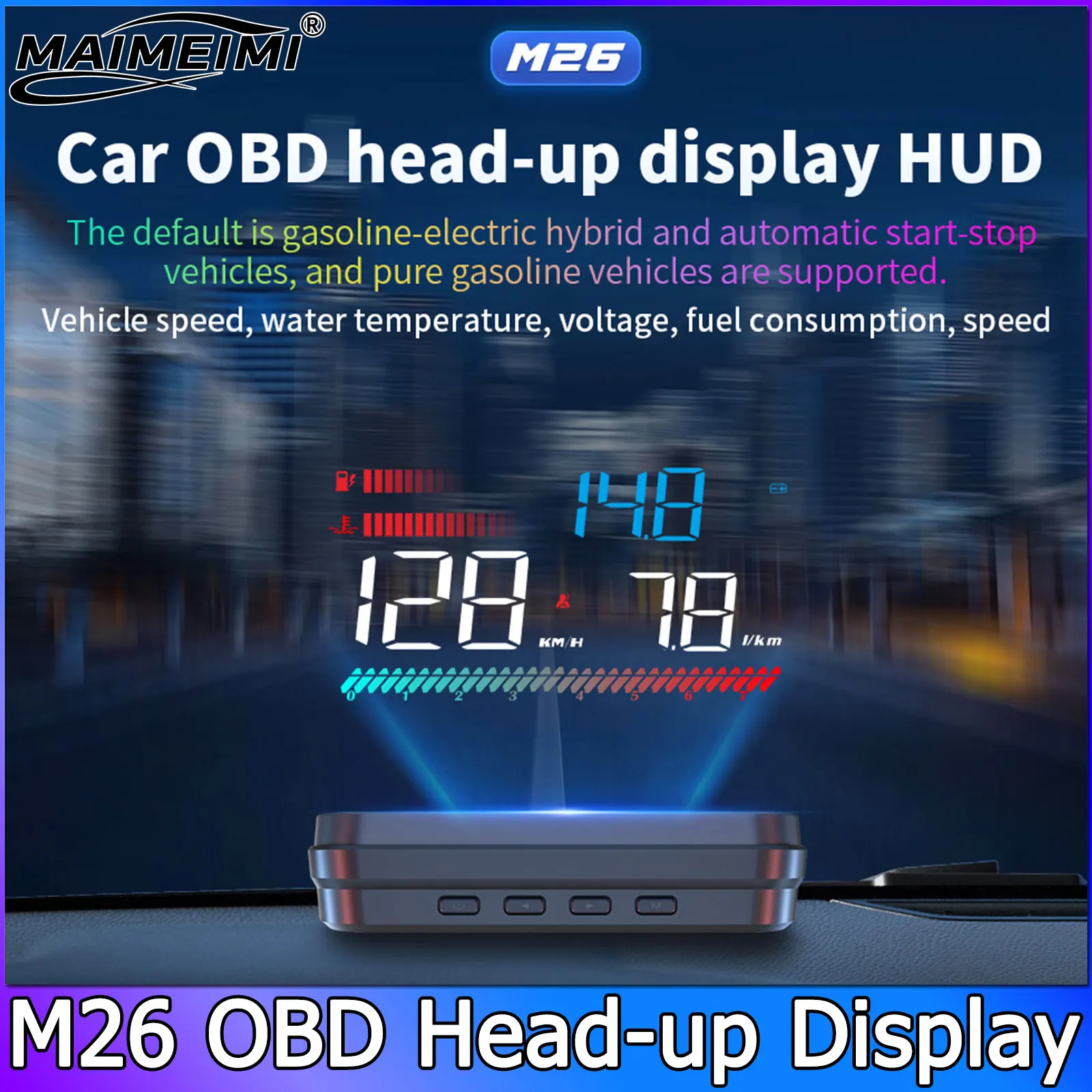 

M26 OBD HUD Head Up Display Digital Speedometer for Car Speed Meter MPH KM/H Tachometer Water Temperature Fuel Consumption
